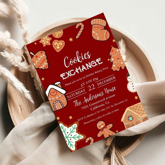 グリーンクリスマスクッキー交換クリスマスパーティー 招待状