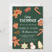 グリーンクリスマスクッキー交換パーティの招待状 案内状 (正面)