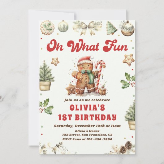 グリーンクリスマスクッキー誕生日パーティーああ何おもしろい 招待状 (正面)