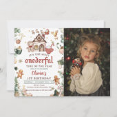 グリーンクリスマスクッキーOnederful誕生日写真 招待状 (正面)