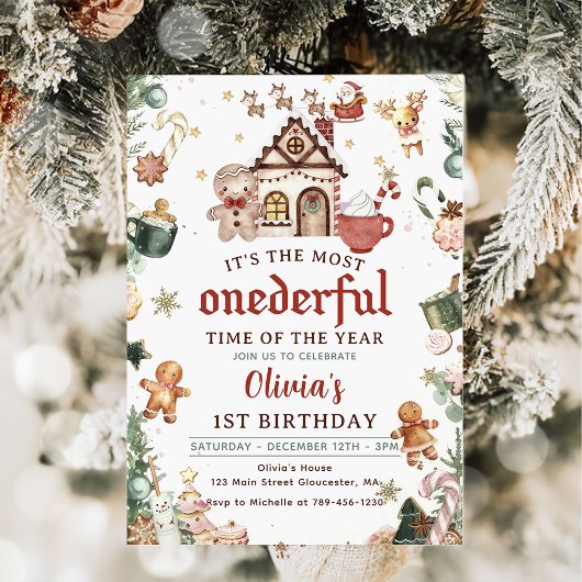 グリーンクリスマスクッキーOnederful 1st誕生日 招待状