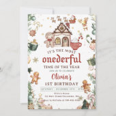 グリーンクリスマスクッキーOnederful 1st誕生日 招待状 (正面)