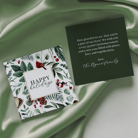 グリーンクリスマスグリーンとベリーホリデーカード 招待状