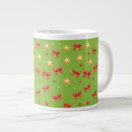 グリーンクリスマススターとリボンマグカップ ジャンボコーヒーマグカップ