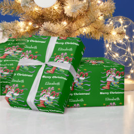 グリーンクリスマスストッキングバニーパーソナライズされた ラッピングペーパー