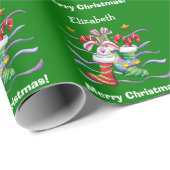 グリーンクリスマスストッキングバニーパーソナライズされた ラッピングペーパー (ロールコーナー)