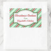 グリーンクリスマスストライプのキッチンシール 長方形シール (バッグ)