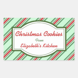 グリーンクリスマスストライプのキッチンシール 長方形シール