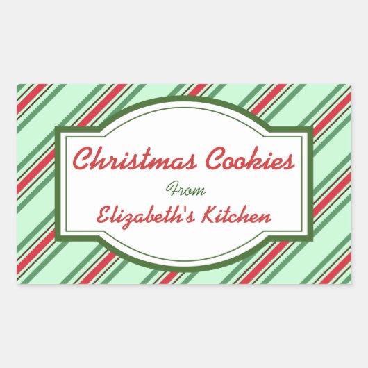 グリーンクリスマスストライプのキッチンシール 長方形シール (正面)