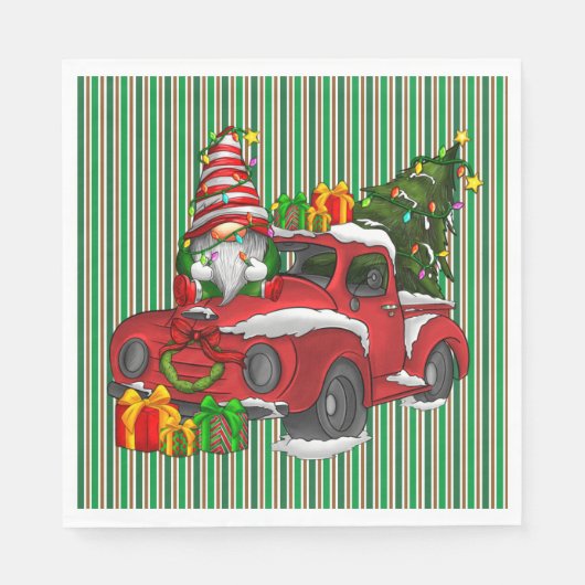 グリーンクリスマスストライプのナプキンス スタンダードランチョンナプキン (正面)