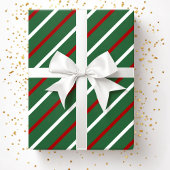 グリーンクリスマスストライプのパターン ラッピングペーパー