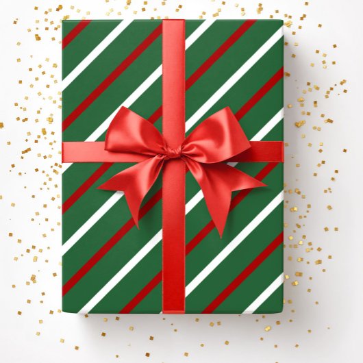 グリーンクリスマスストライプのパターン ラッピングペーパー