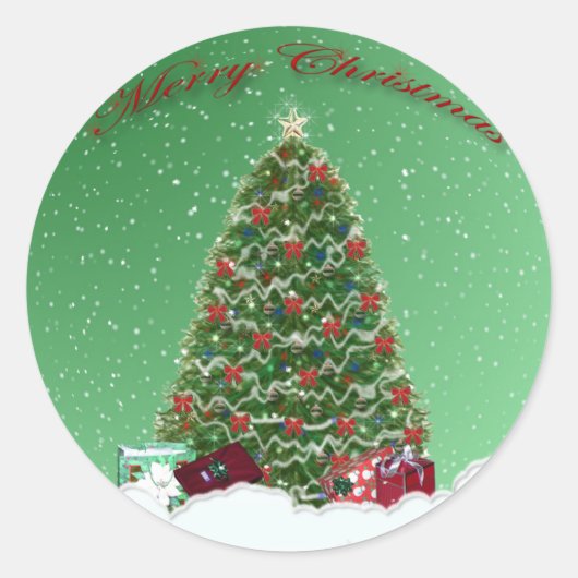 グリーンクリスマススノーグローブステッカー ラウンドシール (正面)