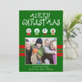 グリーンクリスマススノーグローブズホリデーフォトカード シーズンカード (スタンド正面)