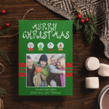 グリーンクリスマススノーグローブズホリデーフォトカード