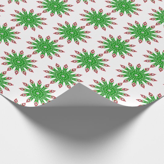 グリーンクリスマススノーフレークのギフトラッピング紙 ラッピングペーパー (角)