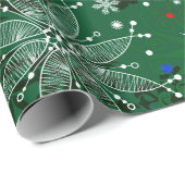 グリーンクリスマススノーフレーク模様のラッピング紙 ラッピングペーパー (ロールコーナー)