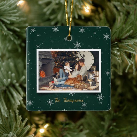 グリーンクリスマススノーフレーク セラミックオーナメント (ツリー)