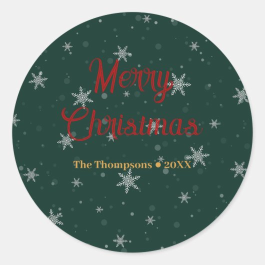 グリーンクリスマススノーフレーク ラウンドシール (正面)