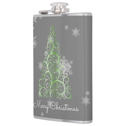 グリーンクリスマスツリーとスノーフレークフラスコ フラスク (左)