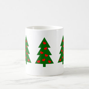 グリーンクリスマスツリーと赤いハート コーヒーマグカップ