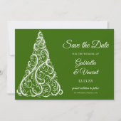 グリーンクリスマスツリーの冬のウェディング・セーブ・ザ・デート 招待状 (正面)