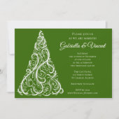 グリーンクリスマスツリーの冬のウェディング 招待状 (正面)