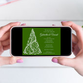 グリーンクリスマスツリーの冬のウェディング 招待状