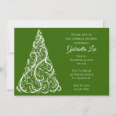 グリーンクリスマスツリーの冬のブライズシャワー 招待状 (正面)