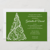 グリーンクリスマスツリーの冬の結婚式後ブッフェ 招待状 (正面)