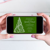 グリーンクリスマスツリーの冬の結婚式後ブッフェ 招待状