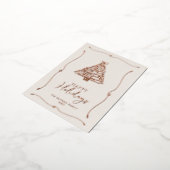 グリーンクリスマスツリーの手描きリボン 箔シーズンポストカード (回転した状態)