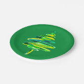 グリーンクリスマスツリーの水色 ペーパープレート (アングル)