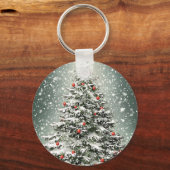 グリーンクリスマスツリーカラフルオーナメント白雪 キーホルダー (正面)