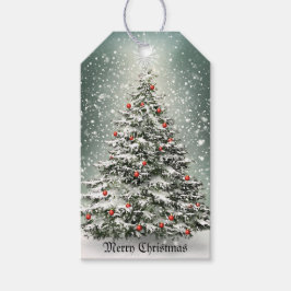 グリーンクリスマスツリーカラフルオーナメント白雪 ギフトタグ