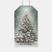 グリーンクリスマスツリーカラフルオーナメント白雪 ギフトタグ (裏面)