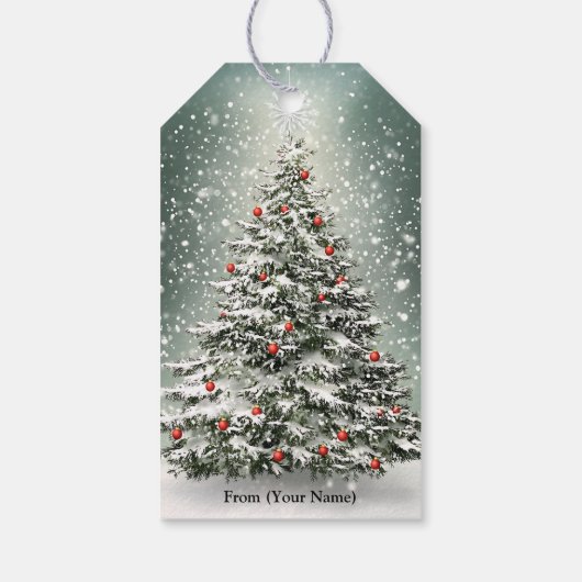 グリーンクリスマスツリーカラフルオーナメント白雪 ギフトタグ (裏面)