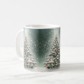グリーンクリスマスツリーカラフルオーナメント白雪 コーヒーマグカップ (正面左)