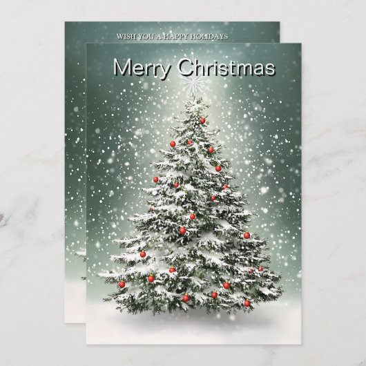 グリーンクリスマスツリーカラフルオーナメント白雪 シーズンカード (正面/裏面)