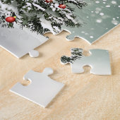 グリーンクリスマスツリーカラフルオーナメント白雪 ジグソーパズル (側面)