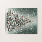 グリーンクリスマスツリーカラフルオーナメント白雪 ジグソーパズル (横)