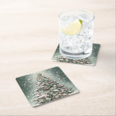 グリーンクリスマスツリーカラフルオーナメント白雪 スクエアペーパーコースター (インサイチュ)