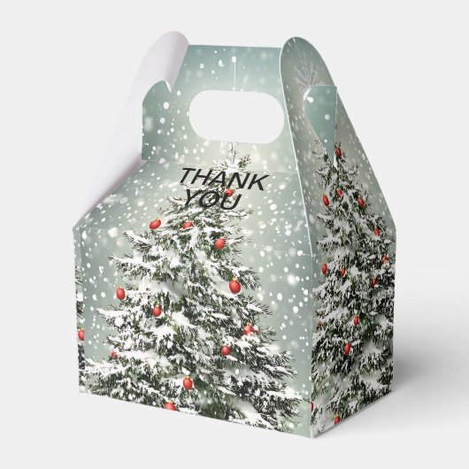 グリーンクリスマスツリーカラフルオーナメント白雪 フェイバーボックス (正面サイド)