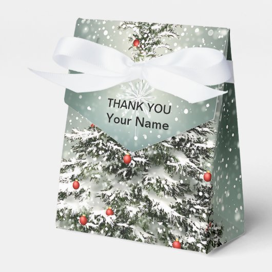 グリーンクリスマスツリーカラフルオーナメント白雪 フェイバーボックス (正面サイド)