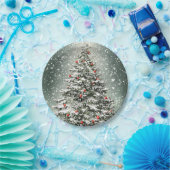 グリーンクリスマスツリーカラフルオーナメント白雪 ペーパープレート (パーティー)