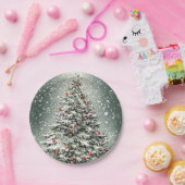 グリーンクリスマスツリーカラフルオーナメント白雪 ペーパープレート (パーティー)