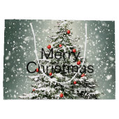 グリーンクリスマスツリーカラフルオーナメント白雪 ラージペーパーバッグ (裏面)