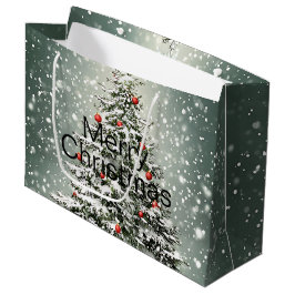 グリーンクリスマスツリーカラフルオーナメント白雪 ラージペーパーバッグ