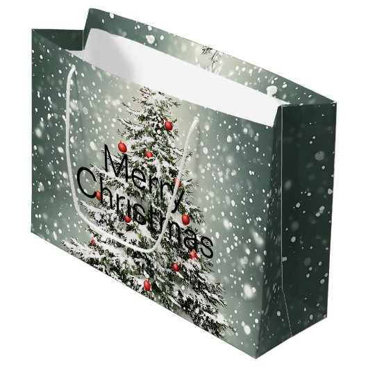 グリーンクリスマスツリーカラフルオーナメント白雪 ラージペーパーバッグ (正面アングル)