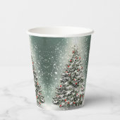 グリーンクリスマスツリーカラフルオーナメント白雪 紙コップ (裏面)